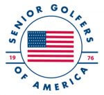 Logo for Senior Golfers of America featuring a circular design with an American flag and the text "SENIOR GOLFERS OF AMERICA" along the perimeter, with the years "1976" at the bottom.