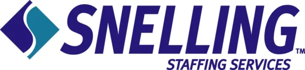 Logo of Snelling Staffing Services featuring a stylized diamond shape in teal and blue, with the word 'SNELLING' in bold purple letters above the phrase 'STAFFING SERVICES.'