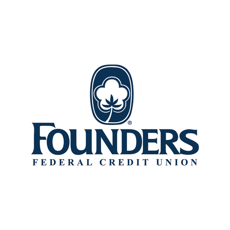 Logo of Founders Federal Credit Union featuring a stylized cotton plant above the word 'FOUNDERS' in large blue letters, with 'FEDERAL CREDIT UNION' in smaller text below.