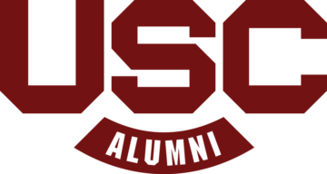 Logo featuring the letters 'USC' in a bold, maroon font, with the word 'ALUMNI' displayed in a curved banner beneath.