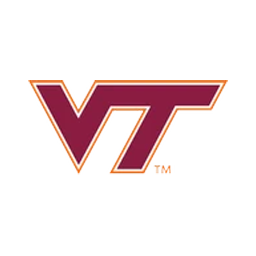 Logo of Virginia Tech featuring the letters 'VT' in maroon and orange, with a stylized design.