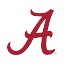A stylized red letter 'A' with elongated and curling features, commonly associated with the University of Alabama.